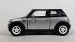 New Ray Mini Cooper Grey Silver Die Cast 1/43 Scale Pull Back Friction Motorized Toy Car Vehicle with Opening Doors - Damage to Drivers Side Headlight