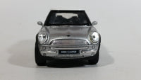 New Ray Mini Cooper Grey Silver Die Cast 1/43 Scale Pull Back Friction Motorized Toy Car Vehicle with Opening Doors - Damage to Drivers Side Headlight