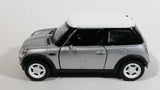 New Ray Mini Cooper Grey Silver Die Cast 1/43 Scale Pull Back Friction Motorized Toy Car Vehicle with Opening Doors - Damage to Drivers Side Headlight