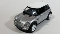 New Ray Mini Cooper Grey Silver Die Cast 1/43 Scale Pull Back Friction Motorized Toy Car Vehicle with Opening Doors - Damage to Drivers Side Headlight