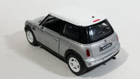 New Ray Mini Cooper Grey Silver Die Cast 1/43 Scale Pull Back Friction Motorized Toy Car Vehicle with Opening Doors - Damage to Drivers Side Headlight