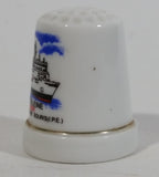 M.V. Madeleine Ship Boat Porcelain Gold Trimmed White Thimble Souvenir Travel Collectible