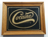 Vintage Stamford Art Glittering Gold "Cocaine" Wood Framed Pub Lounge Bar Novelty Drug Mirror 11" x 14"