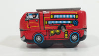 Fire Truck Ladder Truck Red Firefighting Wind Up Tin Toy Vehicle MS261 - No Key - Tested and Working