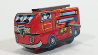 Fire Truck Ladder Truck Red Firefighting Wind Up Tin Toy Vehicle MS261 - No Key - Tested and Working