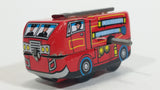 Fire Truck Ladder Truck Red Firefighting Wind Up Tin Toy Vehicle MS261 - No Key - Tested and Working