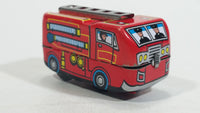 Fire Truck Ladder Truck Red Firefighting Wind Up Tin Toy Vehicle MS261 - No Key - Tested and Working