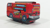 Fire Truck Ladder Truck Red Firefighting Wind Up Tin Toy Vehicle MS261 - No Key - Tested and Working