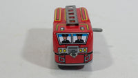 Fire Truck Ladder Truck Red Firefighting Wind Up Tin Toy Vehicle MS261 - No Key - Tested and Working