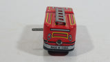 Fire Truck Ladder Truck Red Firefighting Wind Up Tin Toy Vehicle MS261 - No Key - Tested and Working