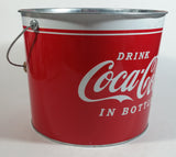 2009 Drink Coca-Cola In Bottles 7" Tall Red White Metal Pail with Wooden Handle Coke Cola Soda Pop Collectible