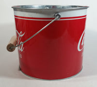 2009 Drink Coca-Cola In Bottles 7" Tall Red White Metal Pail with Wooden Handle Coke Cola Soda Pop Collectible