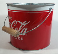 2009 Drink Coca-Cola In Bottles 7" Tall Red White Metal Pail with Wooden Handle Coke Cola Soda Pop Collectible