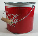 2009 Drink Coca-Cola In Bottles 7" Tall Red White Metal Pail with Wooden Handle Coke Cola Soda Pop Collectible