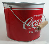 2009 Drink Coca-Cola In Bottles 7" Tall Red White Metal Pail with Wooden Handle Coke Cola Soda Pop Collectible