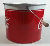 2009 Drink Coca-Cola In Bottles 7" Tall Red White Metal Pail with Wooden Handle Coke Cola Soda Pop Collectible