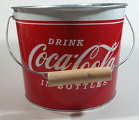 2009 Drink Coca-Cola In Bottles 7" Tall Red White Metal Pail with Wooden Handle Coke Cola Soda Pop Collectible