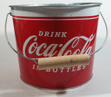 2009 Drink Coca-Cola In Bottles 7" Tall Red White Metal Pail with Wooden Handle Coke Cola Soda Pop Collectible