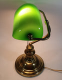 Vintage Style Curved Green Glass on Brass Bankers Desk Lamp 14 1/2" Tall