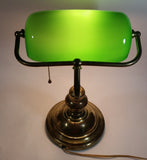 Vintage Style Curved Green Glass on Brass Bankers Desk Lamp 14 1/2" Tall