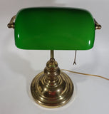 Vintage Style Curved Green Glass on Brass Bankers Desk Lamp 14 1/2" Tall