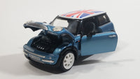 Sunnyside Superior SS 2001 Mini Cooper 1/24 Scale #6711 Blue Union Jack Flag Die Cast Friction Motorized Pullback Toy Car Vehicle with Opening Hood and Doors