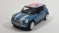 Sunnyside Superior SS 2001 Mini Cooper 1/24 Scale #6711 Blue Union Jack Flag Die Cast Friction Motorized Pullback Toy Car Vehicle with Opening Hood and Doors