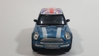 Sunnyside Superior SS 2001 Mini Cooper 1/24 Scale #6711 Blue Union Jack Flag Die Cast Friction Motorized Pullback Toy Car Vehicle with Opening Hood and Doors