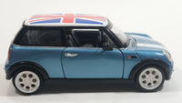 Sunnyside Superior SS 2001 Mini Cooper 1/24 Scale #6711 Blue Union Jack Flag Die Cast Friction Motorized Pullback Toy Car Vehicle with Opening Hood and Doors