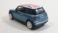 Sunnyside Superior SS 2001 Mini Cooper 1/24 Scale #6711 Blue Union Jack Flag Die Cast Friction Motorized Pullback Toy Car Vehicle with Opening Hood and Doors