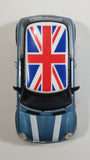 Sunnyside Superior SS 2001 Mini Cooper 1/24 Scale #6711 Blue Union Jack Flag Die Cast Friction Motorized Pullback Toy Car Vehicle with Opening Hood and Doors