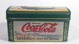 Drink Coca-Cola Delicious and Refreshing Girl on the Beach Green Hinged Tin Container Soda Pop Collectible