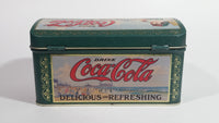 Drink Coca-Cola Delicious and Refreshing Girl on the Beach Green Hinged Tin Container Soda Pop Collectible