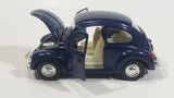 Rare Volkswagen Beetle Dark Blue 1/43 Scale Pull Back Motorized Friction Toy Car Vehicle with Opening Hood and Doors