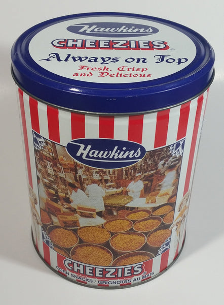 HTF Hawkins Cheezies Corn Snacks "Always on Top" Fresh, Crisp, and Delicious Limited Edition Tin Metal Canister