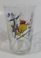 1990 Warner Bros. Looney Tunes Tweety Bird Sylvester The Cat Bugs Bunny Skiing Themed Cartoon Character 4" Tall Glass Cup TV Show Collectible