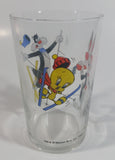 1990 Warner Bros. Looney Tunes Tweety Bird Sylvester The Cat Bugs Bunny Skiing Themed Cartoon Character 4" Tall Glass Cup TV Show Collectible