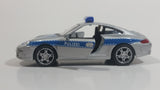 Welly Porsche 911 (997) Carrera S Police Cop Polizei 1/36 Scale Silver Grey Die Cast Motorized Friction Pullback Toy Car Vehicle with Opening Doors