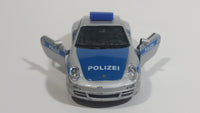 Welly Porsche 911 (997) Carrera S Police Cop Polizei 1/36 Scale Silver Grey Die Cast Motorized Friction Pullback Toy Car Vehicle with Opening Doors