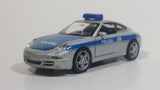 Welly Porsche 911 (997) Carrera S Police Cop Polizei 1/36 Scale Silver Grey Die Cast Motorized Friction Pullback Toy Car Vehicle with Opening Doors