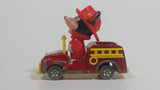 Vintage Tomy Walt Disney Production No. PD-2 Mickey Mouse Fireman Red and Yellow Plastic and Die Cast Metal Toy Car Fire Truck Firefighting Vehicle