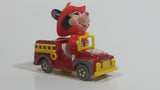 Vintage Tomy Walt Disney Production No. PD-2 Mickey Mouse Fireman Red and Yellow Plastic and Die Cast Metal Toy Car Fire Truck Firefighting Vehicle