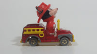 Vintage Tomy Walt Disney Production No. PD-2 Mickey Mouse Fireman Red and Yellow Plastic and Die Cast Metal Toy Car Fire Truck Firefighting Vehicle