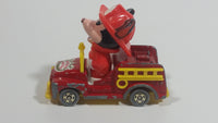 Vintage Tomy Walt Disney Production No. PD-2 Mickey Mouse Fireman Red and Yellow Plastic and Die Cast Metal Toy Car Fire Truck Firefighting Vehicle