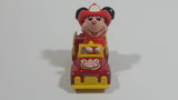 Vintage Tomy Walt Disney Production No. PD-2 Mickey Mouse Fireman Red and Yellow Plastic and Die Cast Metal Toy Car Fire Truck Firefighting Vehicle