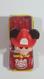 Vintage Tomy Walt Disney Production No. PD-2 Mickey Mouse Fireman Red and Yellow Plastic and Die Cast Metal Toy Car Fire Truck Firefighting Vehicle