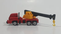 Unknown Brand Picker Crane Semi Truck Red and Yellow Plastic and Metal Die Cast Toy Car Construction Equipment Machinery Vehicle