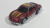 Unknown Brand Yellow Striped #18 Maroon Red Die Cast Toy Car Vehicle