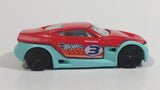 2013 Hot Wheels Track Aces Symbolic Red and Teal Light Blue Die Cast Toy Car Vehicle