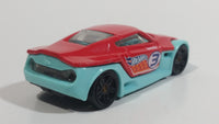 2013 Hot Wheels Track Aces Symbolic Red and Teal Light Blue Die Cast Toy Car Vehicle